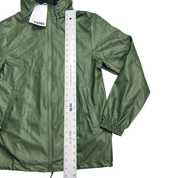 RAINS Jacket Storm Breaker Adult XS Green 18370 Zip Up Hood Waterproof Evergreen - Picture 3 of 11